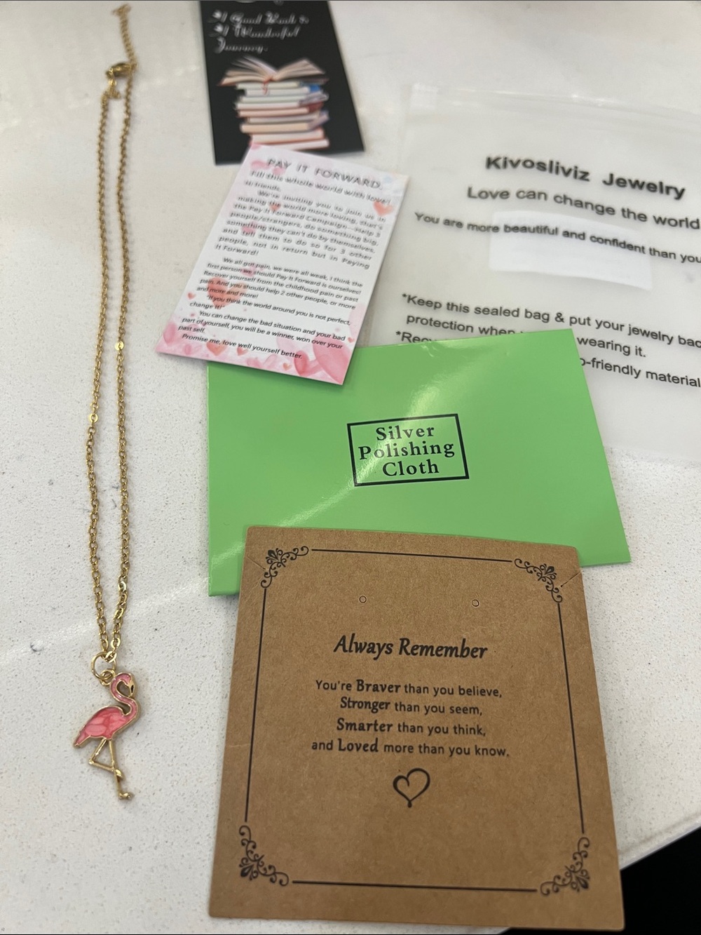 Gold Flamingo Pendant Necklace - Pink Enamel - Picture 2 of 11